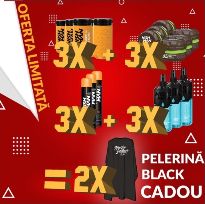 Pachet Promo Colonie+Fixativ+Ceara-3 Bucati, 2 Pelerine Cadou trendis.ro Kit Frizerie - Set