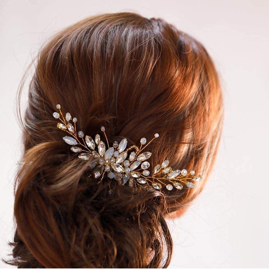 Birdye Bride - Accesoriu de par stil piepten auriu cu cristale si margele