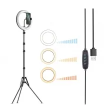 Lampa Circulara Fotografica Inaltime 2.1m + Suport Telefon - Kit Starter Vlogging Premium