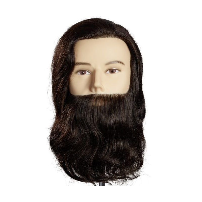 Cap Manechin Par Saten Natural 100% Barbat cu Barba MAX, 25 cm, L'Image Germania + Suport Prindere Masa - 1