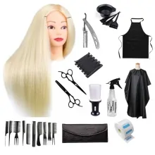 Set kit frizerie coafor complet Jasmin cu cap practica blond ,brici foarfeca tuns si filat - 1