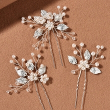 Ace de Coc Bridal Silver Flower Hairpin, Set 3 Piese