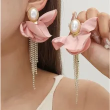 Cercei Eleganti de Seara, Flower Rosey Pearls