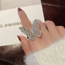 Inel Argintiu cu Strasuri pentru Poze, Reglabil, Butterfly