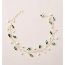 Coronita Mireasa, Accesoriu Coafura cu Perle si Strasuri Verde Smarald